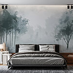 Fototapeten Nebliger Wald mit Bäumen