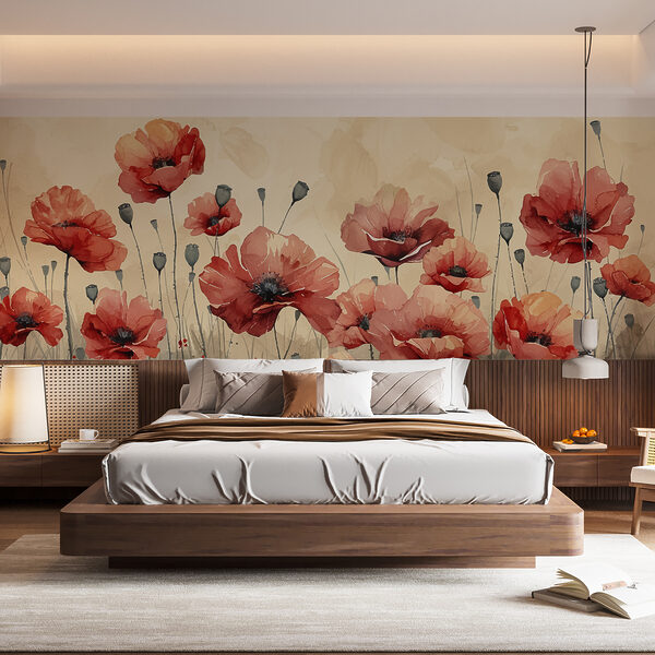 Malerei von roten Blumen Fototapeten Malerei von roten Blumen