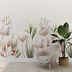 Fototapeten Blumen und Blätter aus Aquarellbaumwolle