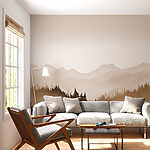 Fototapeten Landschaft mit Bäumen und Bergen