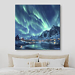 Wandbilder Aurora borealis über einem verschneiten Berg