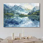 Wandbilder Wasserbild eines Sees mit Bäumen und Bergen im Hintergrund