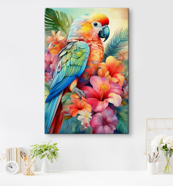 Bunte Papagei auf einem floralen Hintergrund Wandbilder Bunte Papagei auf einem floralen Hintergrund