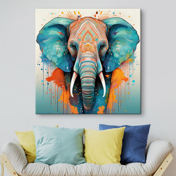 Ein Elefant mit bunten Farbspritzern Wandbilder Ein Elefant mit bunten Farbspritzern