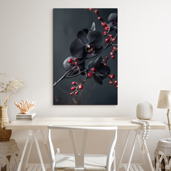 Schwarze Blume mit roten Beeren Wandbilder Schwarze Blume mit roten Beeren
