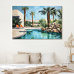 Wandbilder Pool mit Palmen und Liegestühlen