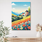 Wandbilder Haus in einem Tal mit Blumen
