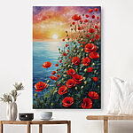 Wandbilder Malerei von roten Blumen und Wasser