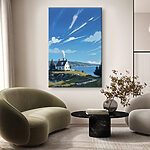 Wandbilder Haus auf einem Hügel am Wasser