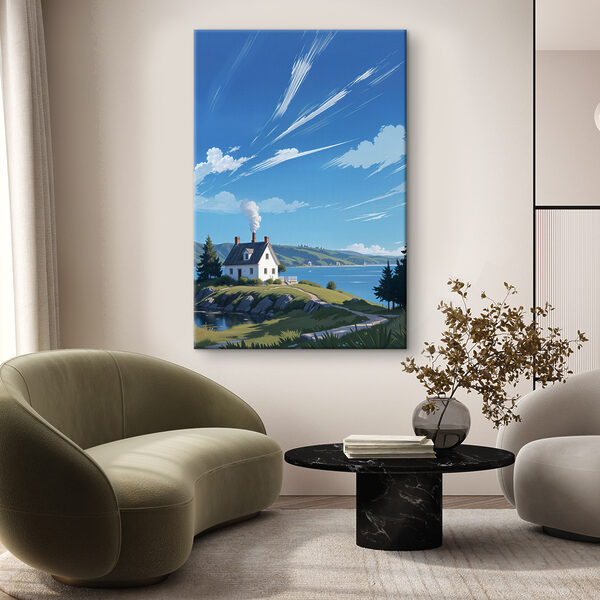 Haus auf einem Hügel am Wasser Wandbilder Haus auf einem Hügel am Wasser