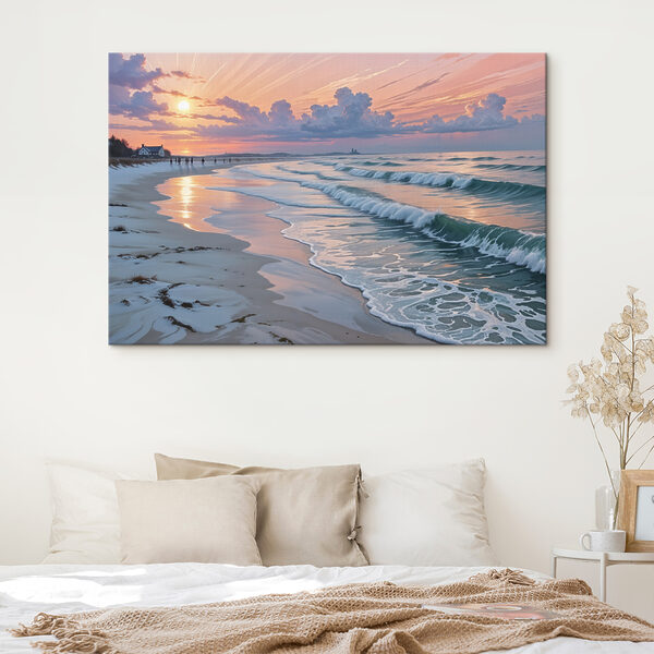 Strand mit Wellen und Menschen darauf Wandbilder Strand mit Wellen und Menschen darauf