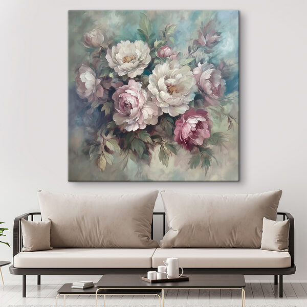 Gemälde mit Blumen auf blauem Hintergrund Wandbilder Gemälde mit Blumen auf blauem Hintergrund