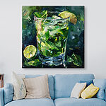 Wandbilder Glas mit Eis und Limetten