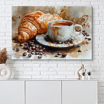 Wandbilder Aquarell einer Tasse Kaffee und eines Croissants