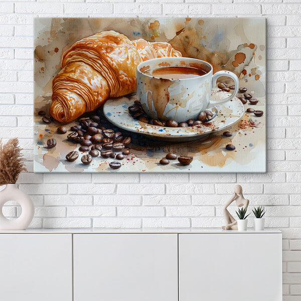 Aquarell einer Tasse Kaffee und eines Croissants Wandbilder Aquarell einer Tasse Kaffee und eines Croissants