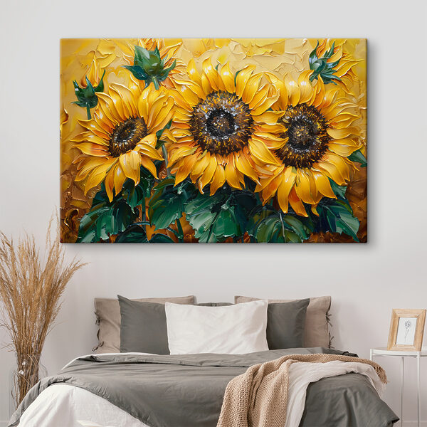 Leuchtende Sonnenblumen in künstlerischer Blüte Wandbilder Leuchtende Sonnenblumen in künstlerischer Blüte