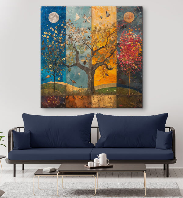 Wandbilder Gemälde eines Baumes mit verschiedenen Farben von Bäumen und Vögeln (Artikelnummer: s40921) Wandbilder Wandbilder Gemälde eines Baumes mit verschiedenen Farben von Bäumen und Vögeln (Artikelnummer: s40921)