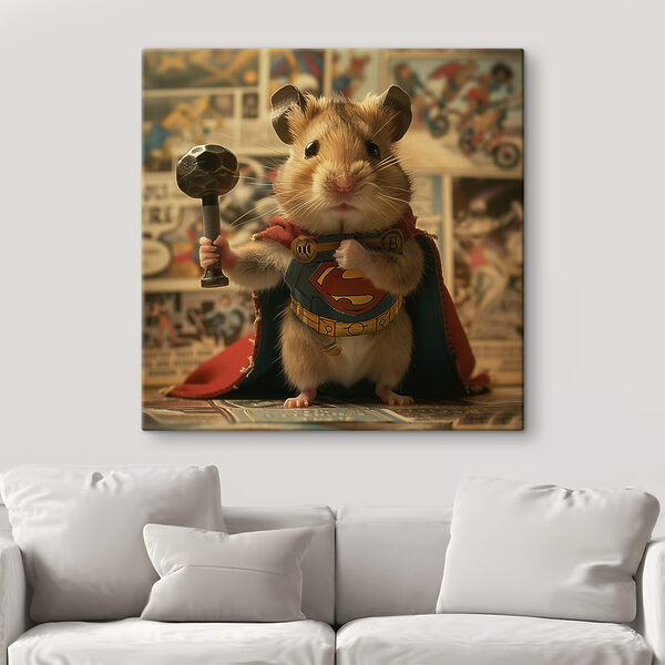 Hamster mit einem Umhang und einem Hammer in der Hand Wandbilder Hamster mit einem Umhang und einem Hammer in der Hand
