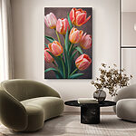 Wandbilder Gruppe von rosa und gelben Tulpen