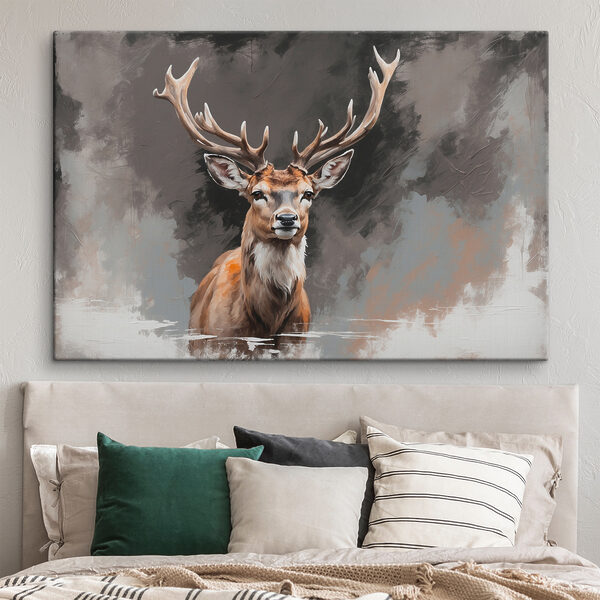 Hirsch mit Geweih schaut in die Kamera Wandbilder Hirsch mit Geweih schaut in die Kamera