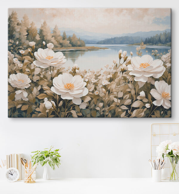 Gemälde von Blumen an einem See Wandbilder Gemälde von Blumen an einem See