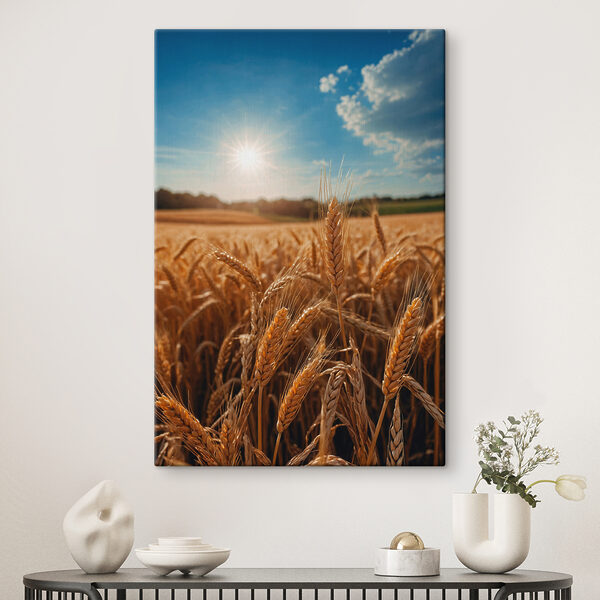 Weizenfeld mit Sonnenschein im Hintergrund Wandbilder Weizenfeld mit Sonnenschein im Hintergrund
