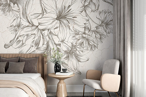 Elegante Skizze mit zeitlosem Blumenschmuck Fototapeten Elegante Skizze mit zeitlosem Blumenschmuck