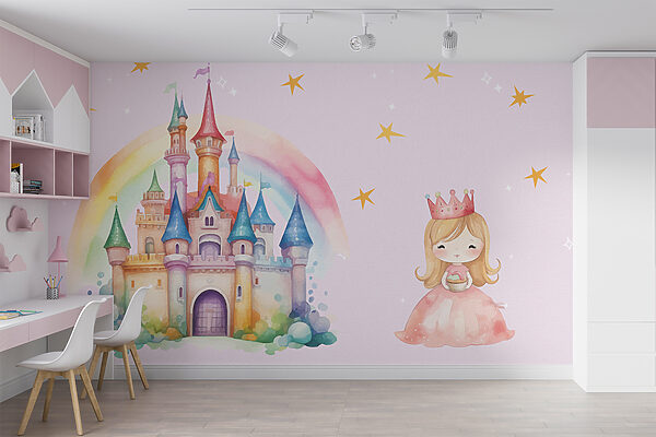 Cartoon von einer Prinzessin und einem Schloss Fototapeten Cartoon von einer Prinzessin und einem Schloss