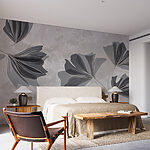 Fototapeten Graues und weißes Blumendesign