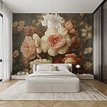 Fototapeten Gemälde mit Blumen an einer Wand