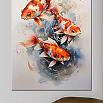 Wandbilder Gruppe von orangefarbenen und weißen Fischen