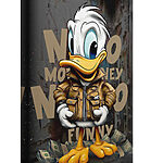 Wandbilder Cartoon-Ente mit einer Jacke und einem Bündel Geld in der Hand