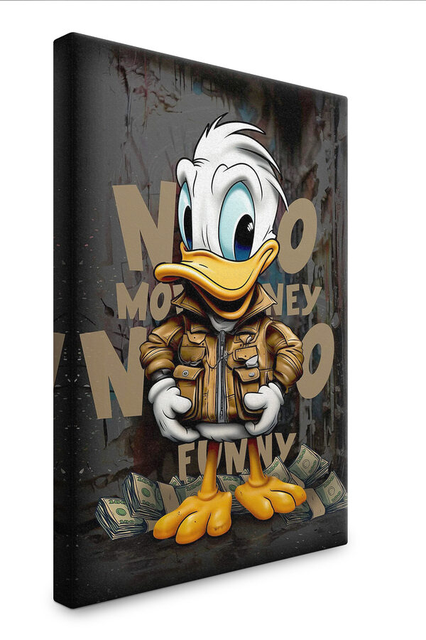 Cartoon-Ente mit einer Jacke und einem Bündel Geld in der Hand Wandbilder Cartoon-Ente mit einer Jacke und einem Bündel Geld in der Hand