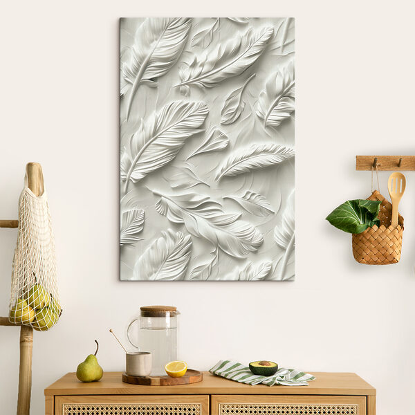 Weiße Federschnitzerei an einer Wand Wandbilder Weiße Federschnitzerei an einer Wand