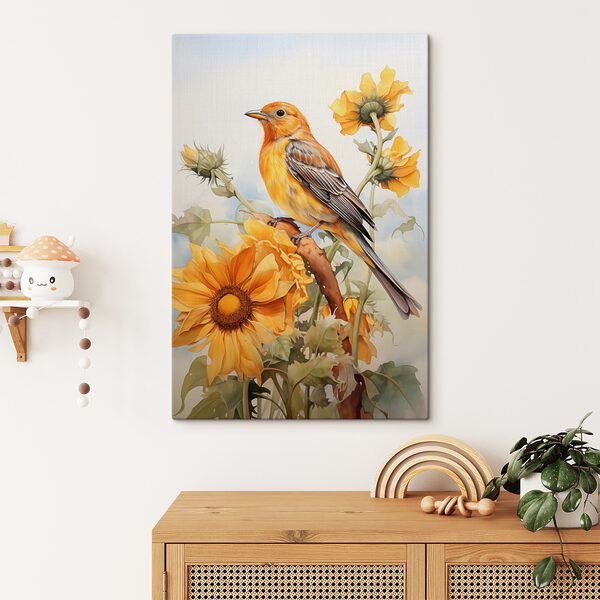 Vogel auf einem Zweig mit Blumen Wandbilder Vogel auf einem Zweig mit Blumen