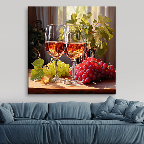Zwei Gläser Wein neben Weintrauben Wandbilder Zwei Gläser Wein neben Weintrauben