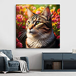 Wandbilder Katze in einem Garten voller Blumen