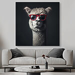 Wandbilder Lama mit roter Sonnenbrille