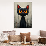 Wandbilder Schwarze Katze mit orangefarbenen Augen