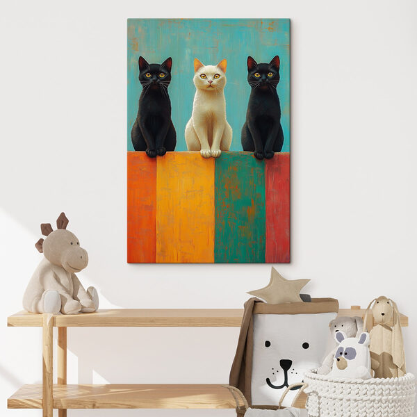 Gruppe von Katzen, die auf einer Mauer sitzen Wandbilder Gruppe von Katzen, die auf einer Mauer sitzen