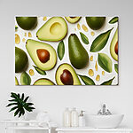 Wandbilder Avocados und Avocados mit Blättern und Wassertropfen