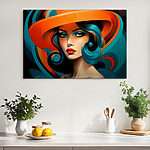 Wandbilder Frau mit blauem Haar und orangefarbenem Hut