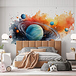 Fototapeten Aquarell von Planeten und Sternen