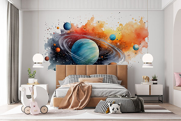 Aquarell von Planeten und Sternen Fototapeten Aquarell von Planeten und Sternen