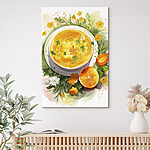 Wandbilder Schale mit Orangensuppe mit Blumen und Blättern