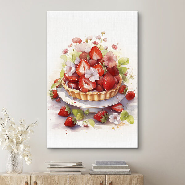Aquarell einer Torte mit Erdbeeren und Blumen Wandbilder Aquarell einer Torte mit Erdbeeren und Blumen