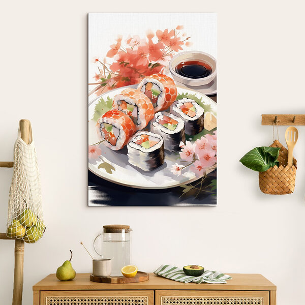 Teller mit Sushi und Soße Wandbilder Teller mit Sushi und Soße