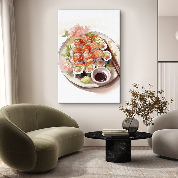 Teller mit Sushi mit Stäbchen Wandbilder Teller mit Sushi mit Stäbchen