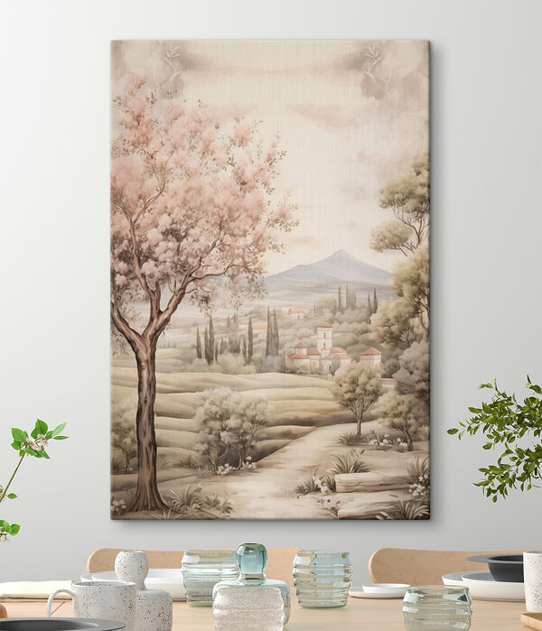 Gemälde einer Landschaft mit Bäumen und einem Gebäude Wandbilder Gemälde einer Landschaft mit Bäumen und einem Gebäude