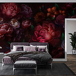 Fototapeten Gruppe von Blumen auf einem dunklen Hintergrund